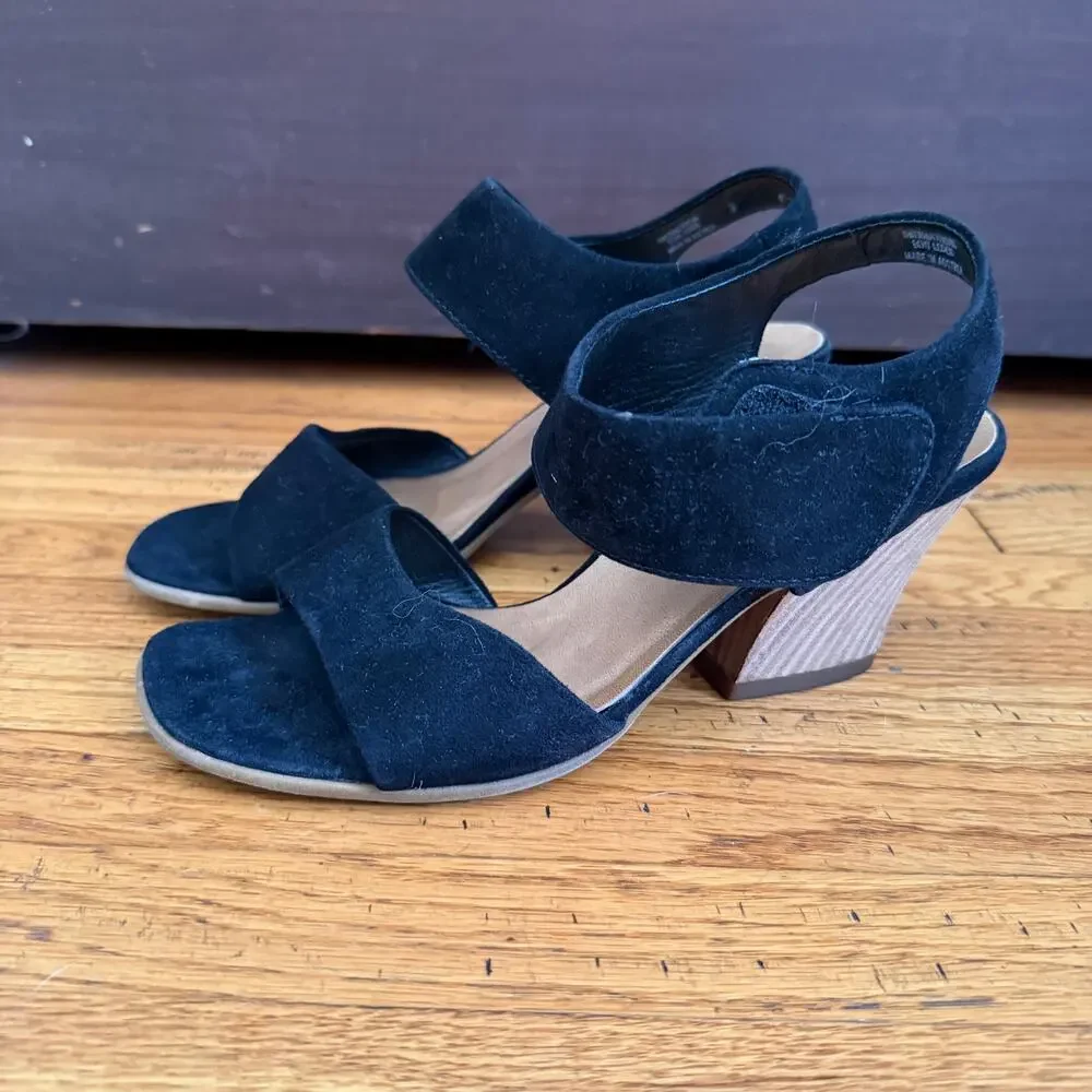PAUL GREEN | Black Suede Hollis Strap Sandal Block Heels | US Size 5.5 UK Size 3